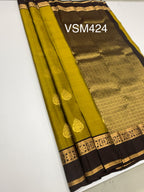 VSM424 - mehandi color body , coffee brown color pallu , blouse.