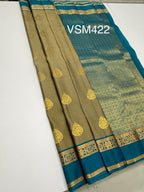 VSM422 - cement color body , blue color pallu , blouse.