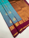 VSM420 - blue with pink color body , dark purple color pallu , blouse.