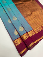 VSM420 - blue with pink color body , dark purple color pallu , blouse.