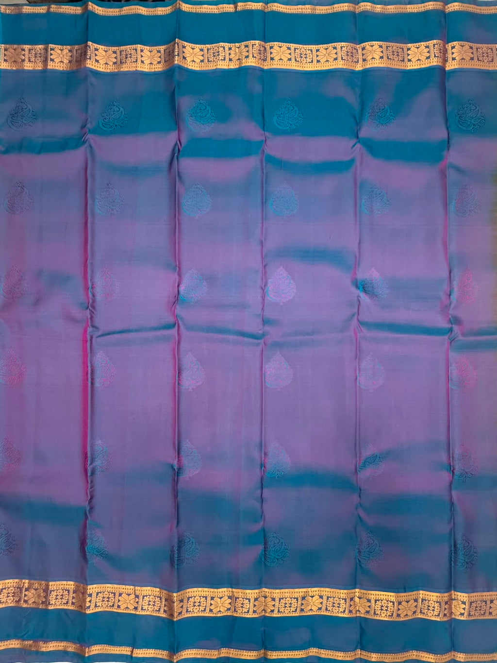 VSM419 - yellow with pink color body , blue with pink color pallu , blouse.