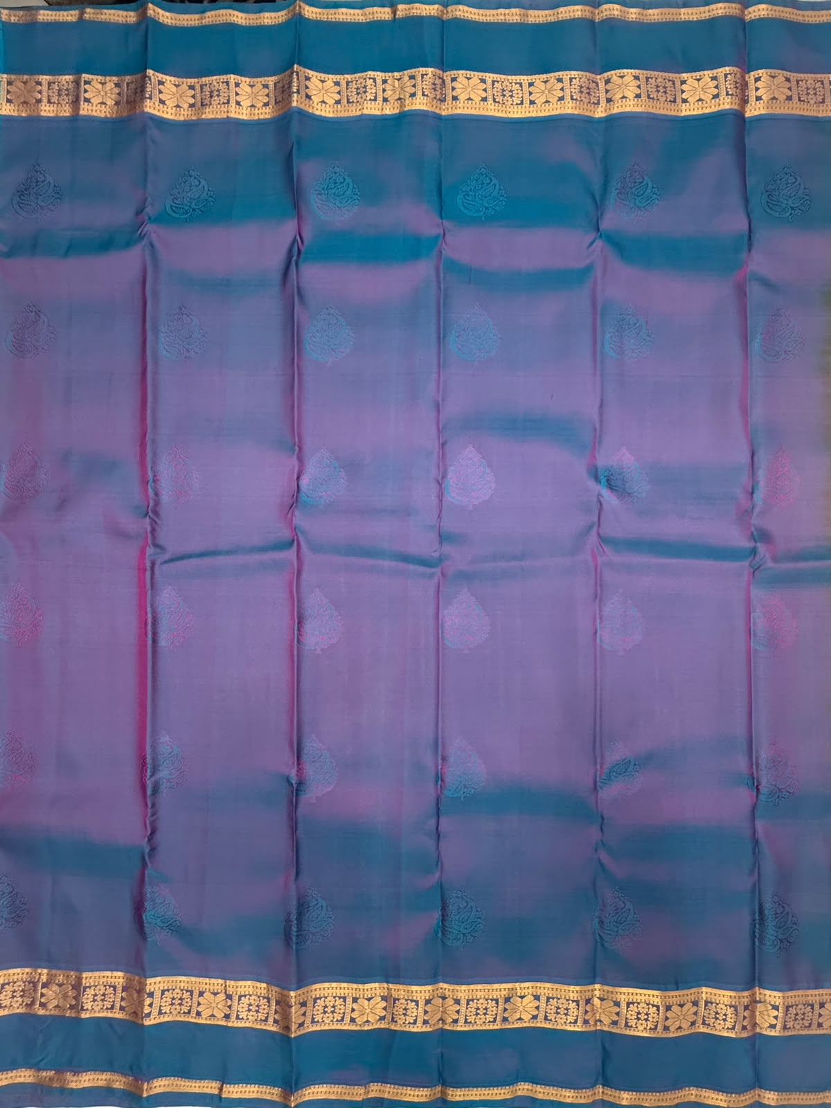 VSM419 - yellow with pink color body , blue with pink color pallu , blouse.