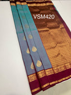 VSM420 - blue with pink color body , dark purple color pallu , blouse.
