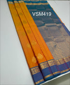 VSM419 - yellow with pink color body , blue with pink color pallu , blouse.
