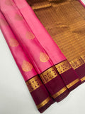 VSM418 - pink color body , dark purple color pallu , blouse.