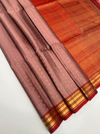 VSF1126 - onion pink color body , maroon color pallu,blouse - Pure silk saree