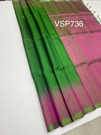 VSP736 - green color body , purple color pallu , blouse - Pure silk saree