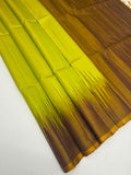 VSP737 - yellow with green color body , honey brown color pallu , blouse - Pure silk saree