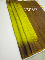 VSP737 - yellow with green color body , honey brown color pallu , blouse - Pure silk saree