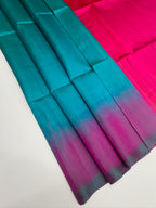 VSP738 - peacock blue color body , rani pink color pallu , blouse - Pure silk saree