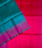 VSP738 - peacock blue color body , rani pink color pallu , blouse - Pure silk saree
