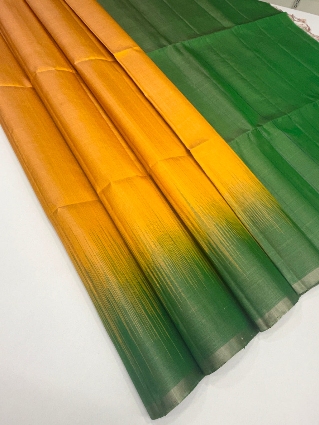 VSP739 - mustard color body , green color pallu , blouse - Pure silk saree