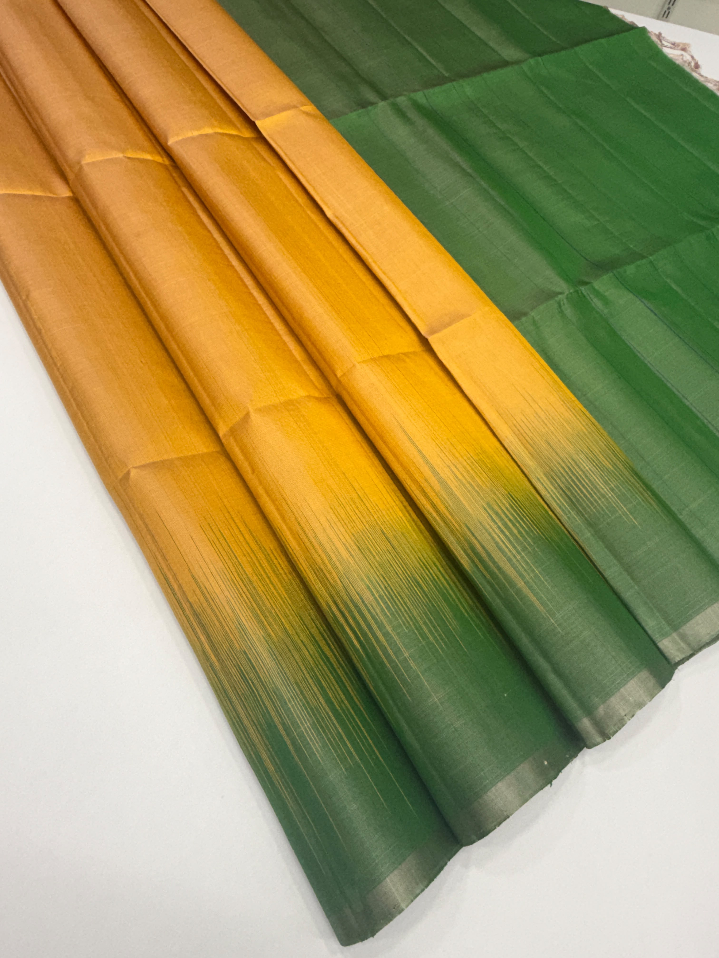 VSP739 - mustard color body , green color pallu , blouse - Pure silk saree