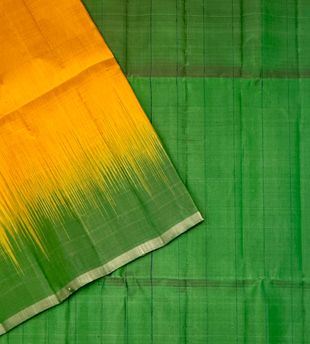 VSP739 - mustard color body , green color pallu , blouse - Pure silk saree