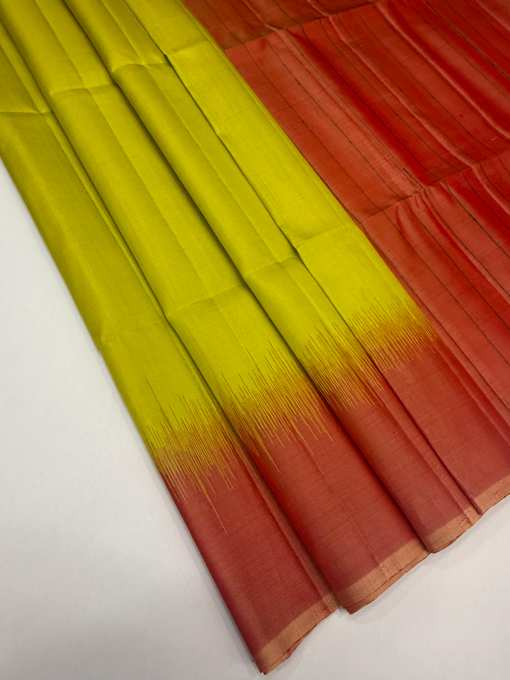 VSP741 - yellow with green color body , peach color pallu , blouse - Pure silk saree
