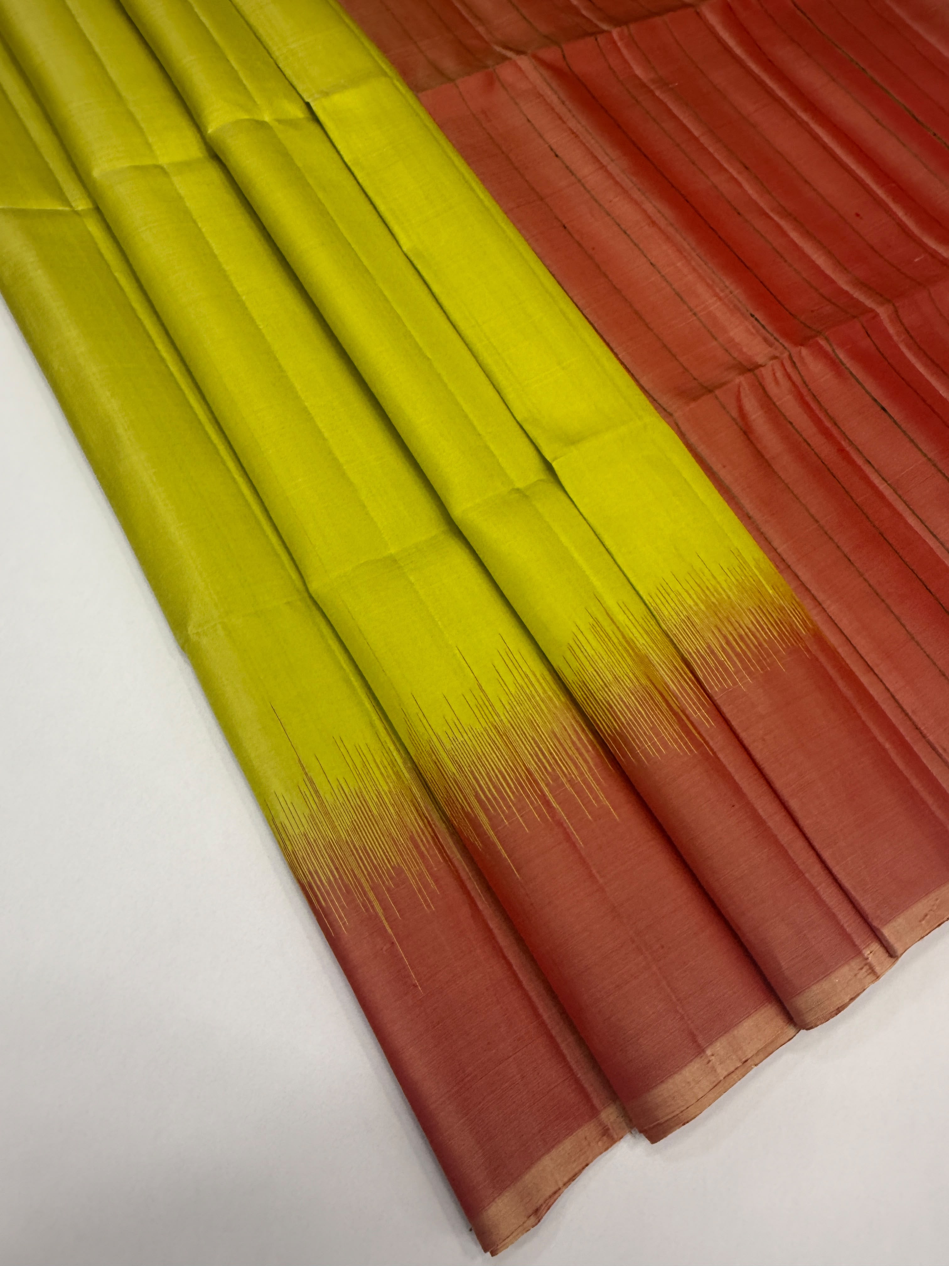 VSP741 - yellow with green color body , peach color pallu , blouse - Pure silk saree
