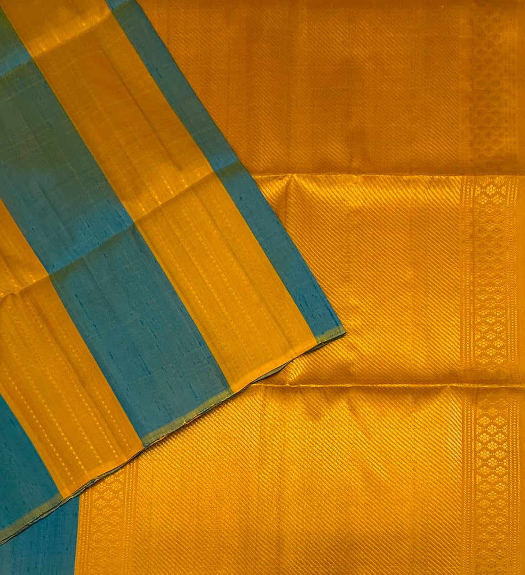 VSD174 - yellow with blue color body , color pallu,blouse - Pure silk saree