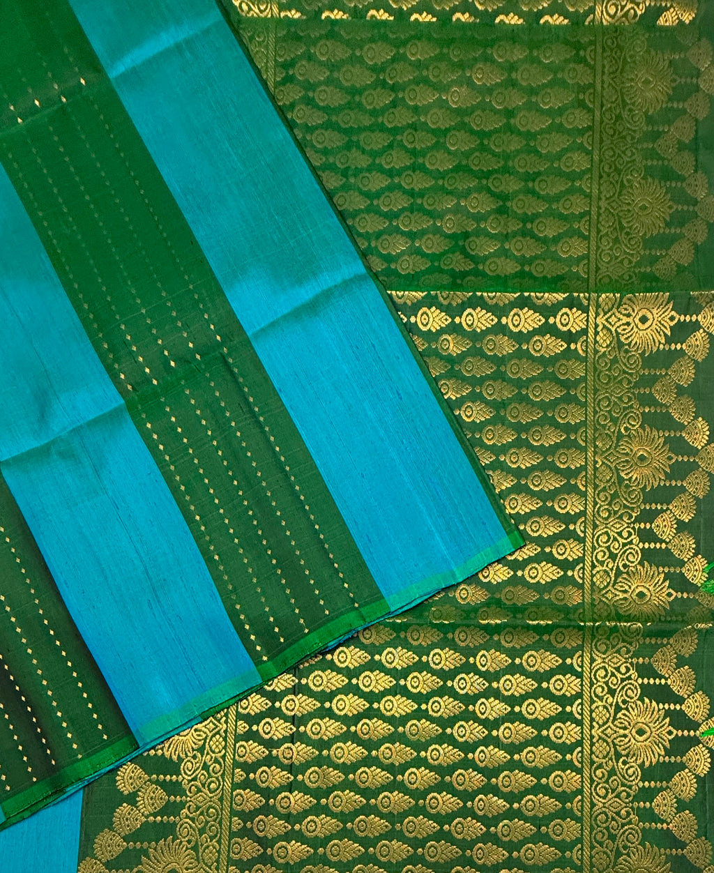 VSD177 - blue with green color body , color pallu,blouse - Pure silk saree