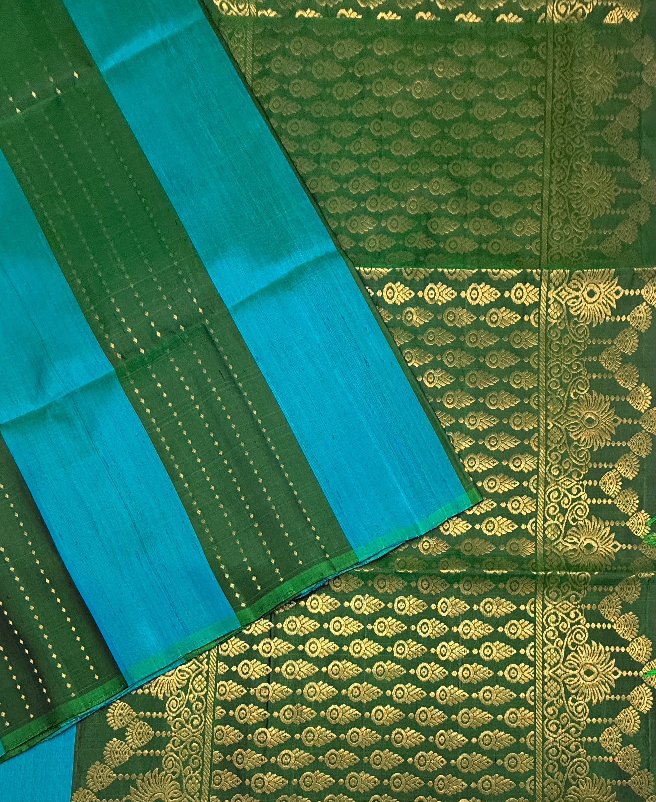 VSD177 - blue with green color body , color pallu,blouse - Pure silk saree