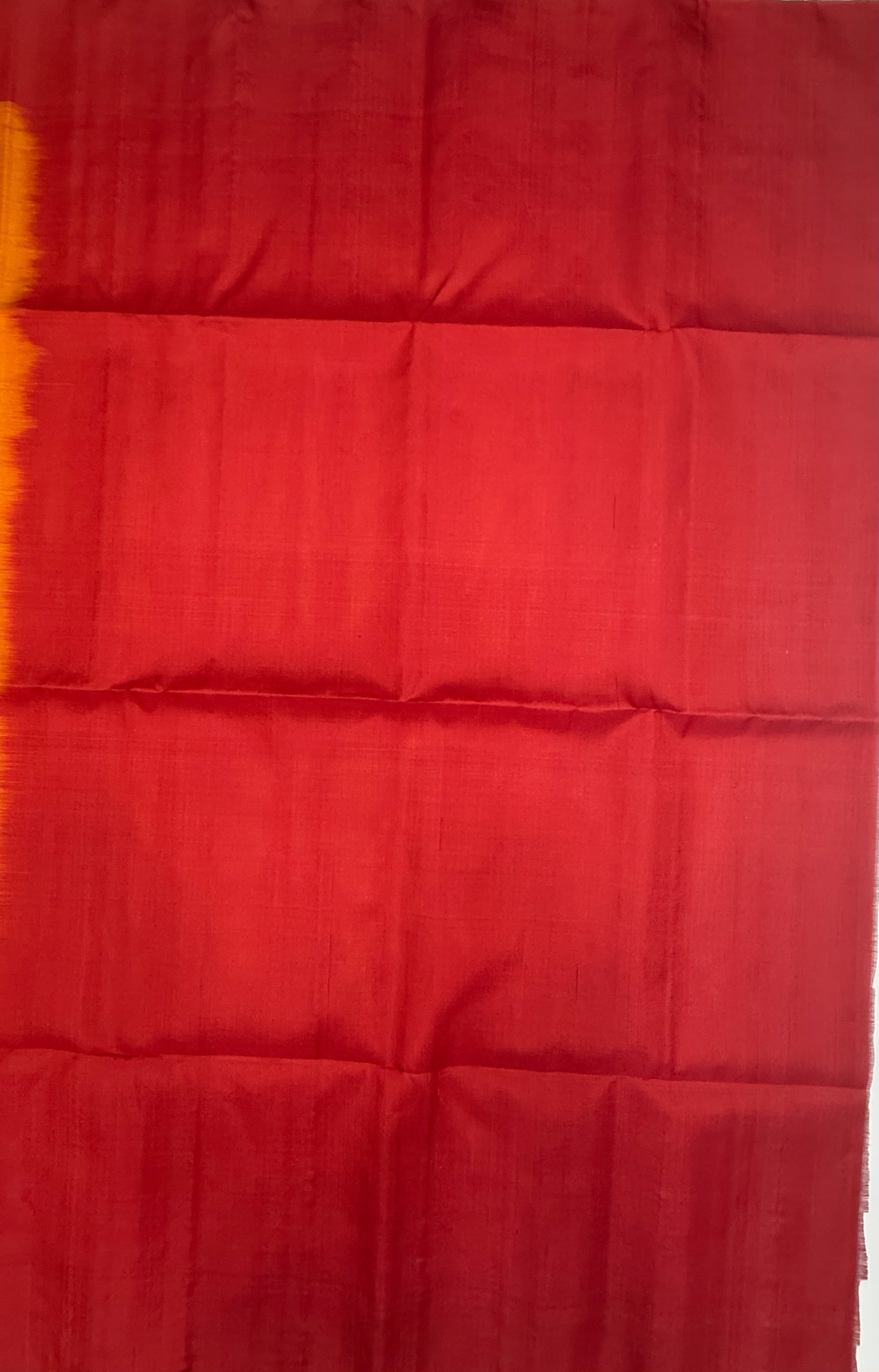 VSCB648 - mango yellow color body , red color pallu , blouse - Pure silk saree