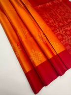 VSCB648 - mango yellow color body , red color pallu , blouse - Pure silk saree