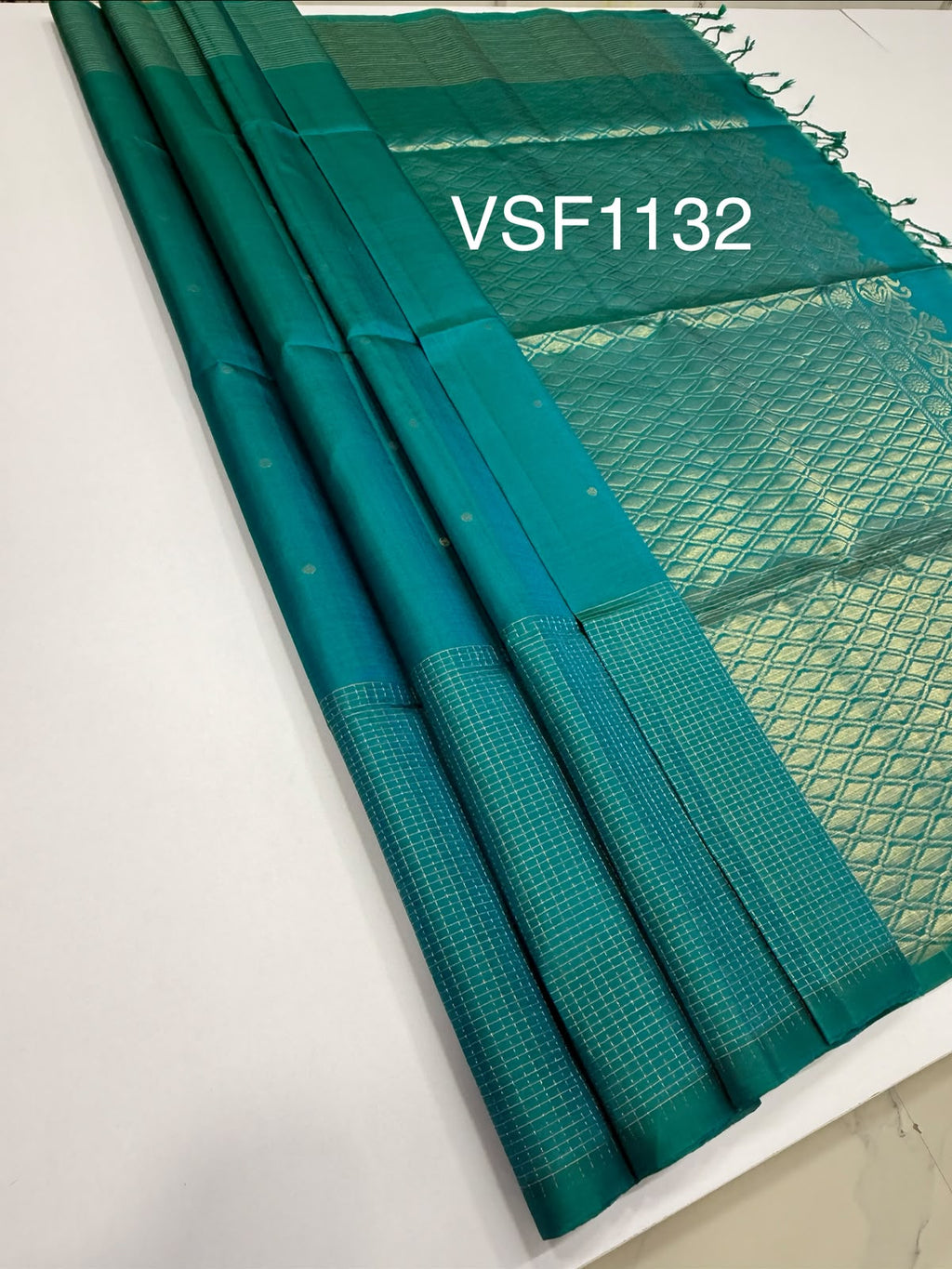 VSF1132 - peacock blue color body , pallu,blouse - Pure silk saree