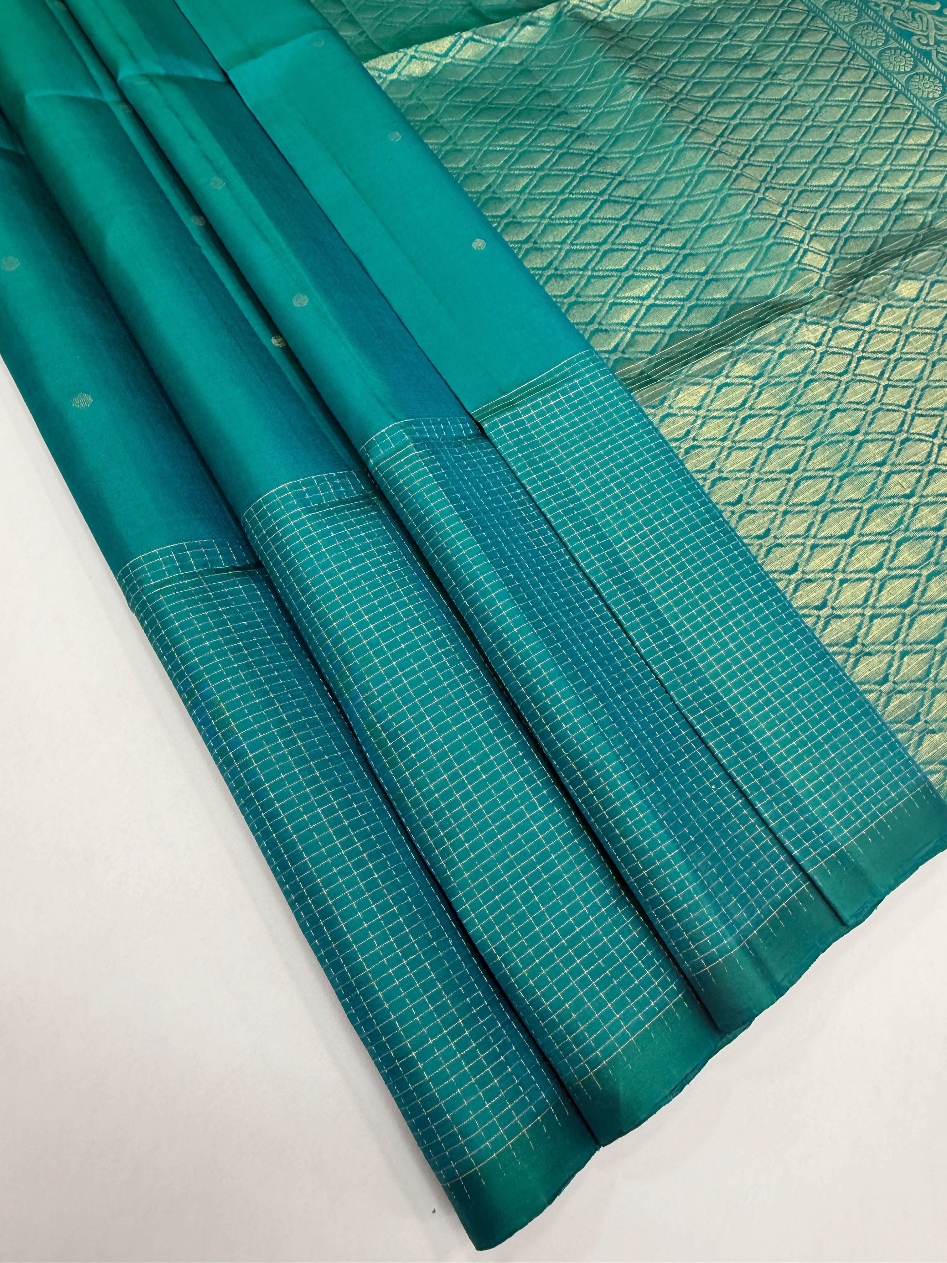 VSF1132 - peacock blue color body , pallu,blouse - Pure silk saree