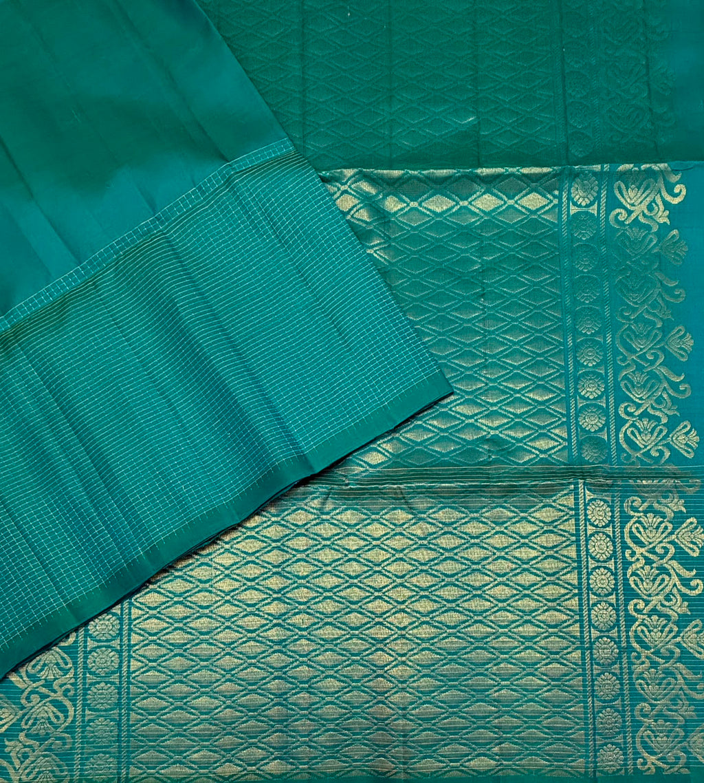 VSF1132 - peacock blue color body , pallu,blouse - Pure silk saree