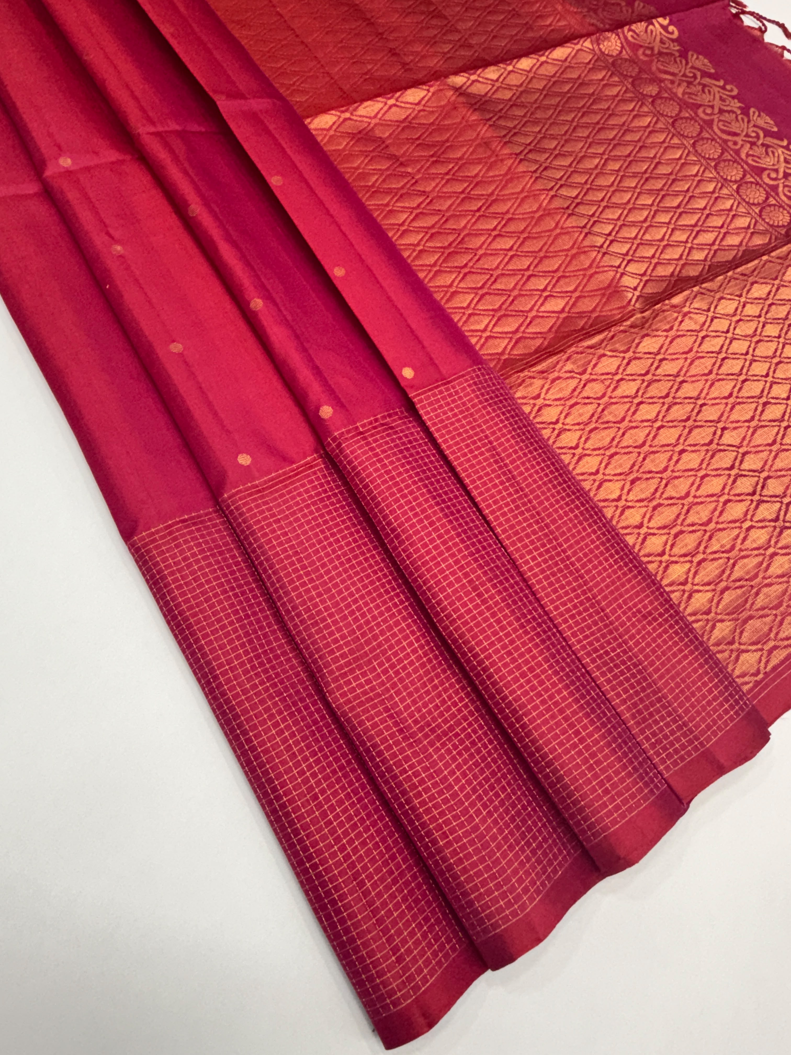 VSF1133 - red with pink color body , pallu,blouse - Pure silk saree