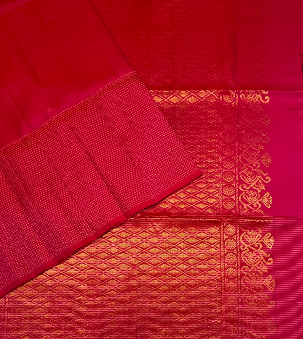 VSF1133 - red with pink color body , pallu,blouse - Pure silk saree