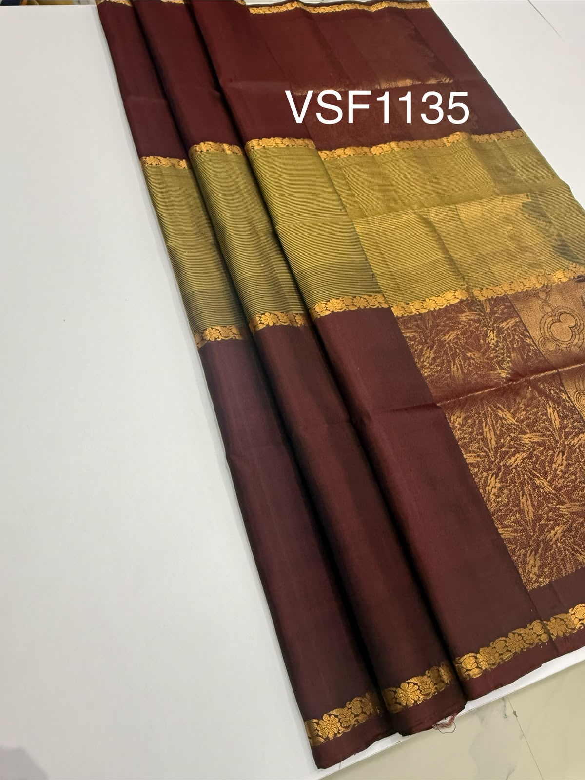VSF1135 - dark maroon color body , pallu,blouse - Pure silk saree