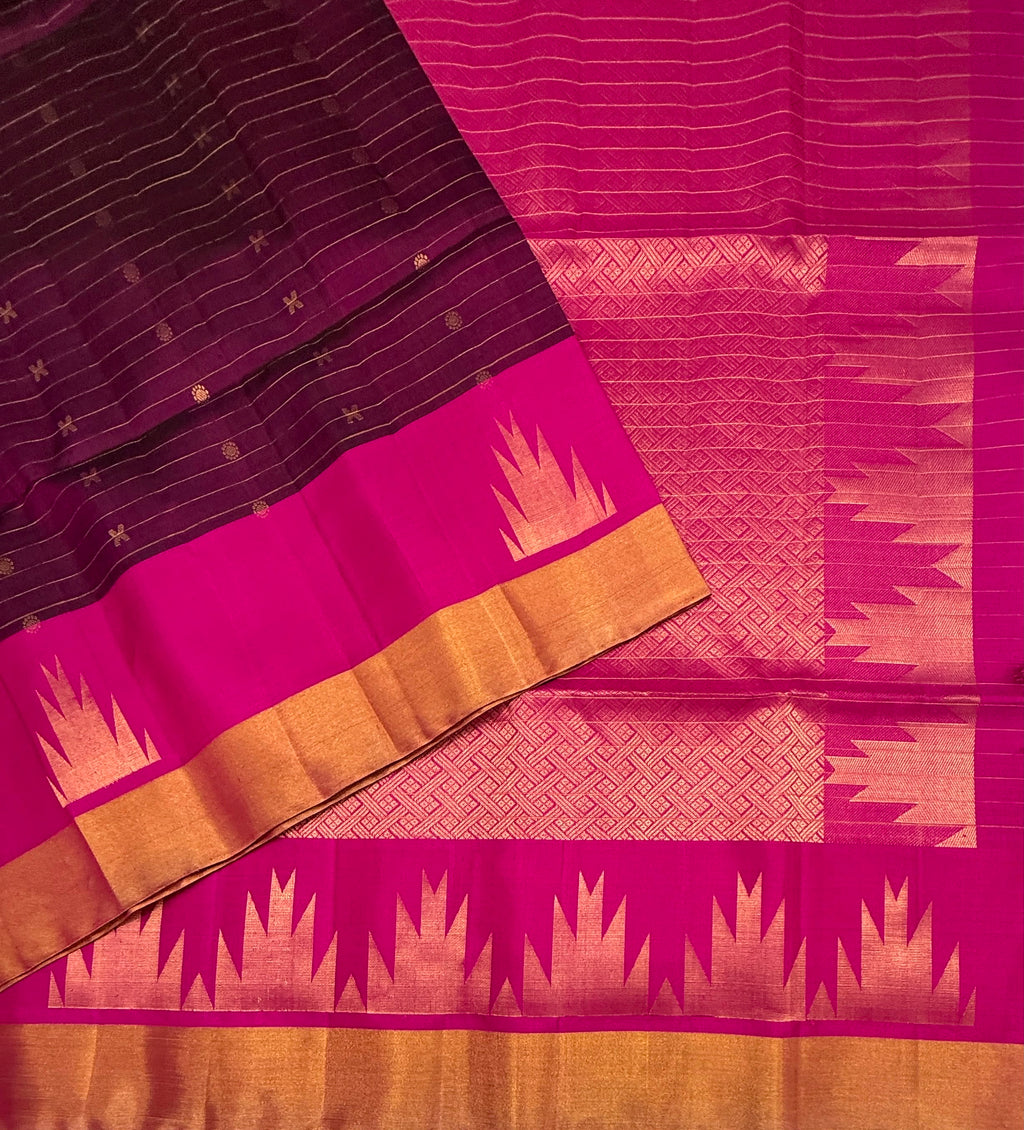 VSF1134 - purple color body , rani pink color pallu,blouse - Pure silk saree