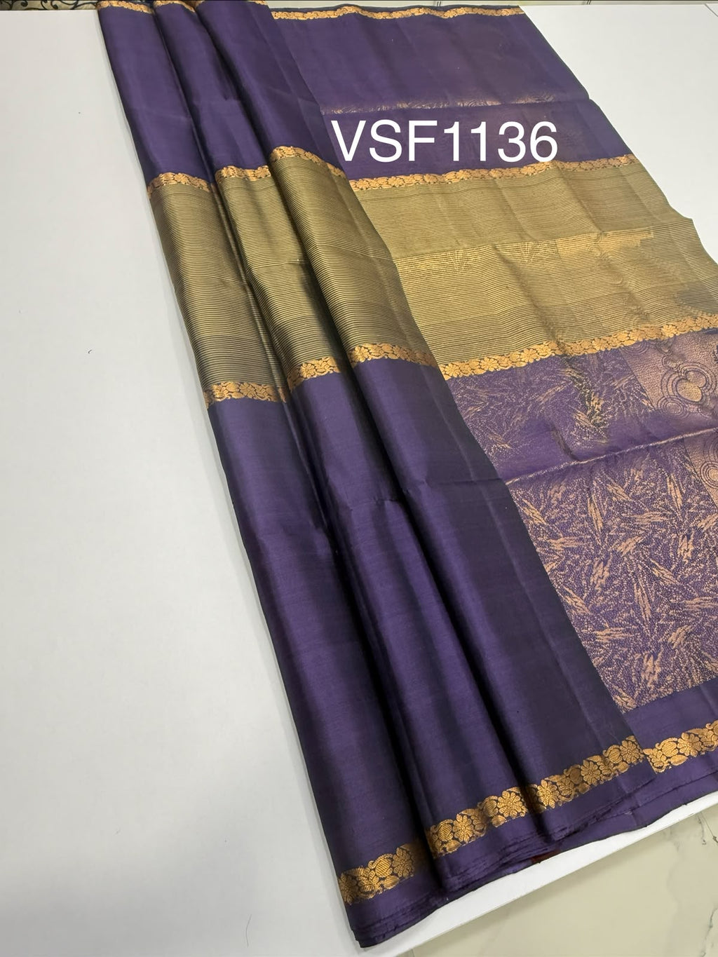 VSF1136 - lavender color body , pallu,blouse - Pure silk saree