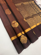VSSC93 - rust orange color body , dark purple color pallu , blouse.