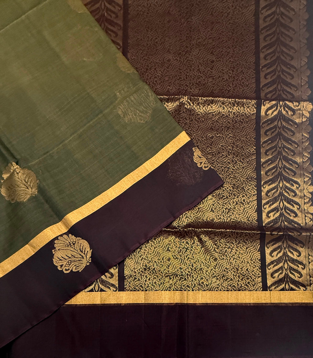 VSSC95 - pastel green color body , dark purple color pallu , blouse.