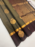 VSSC95 - pastel green color body , dark purple color pallu , blouse.