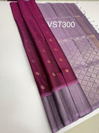 VST300 - purple color body , lavender color pallu , blouse - Pure silk saree
