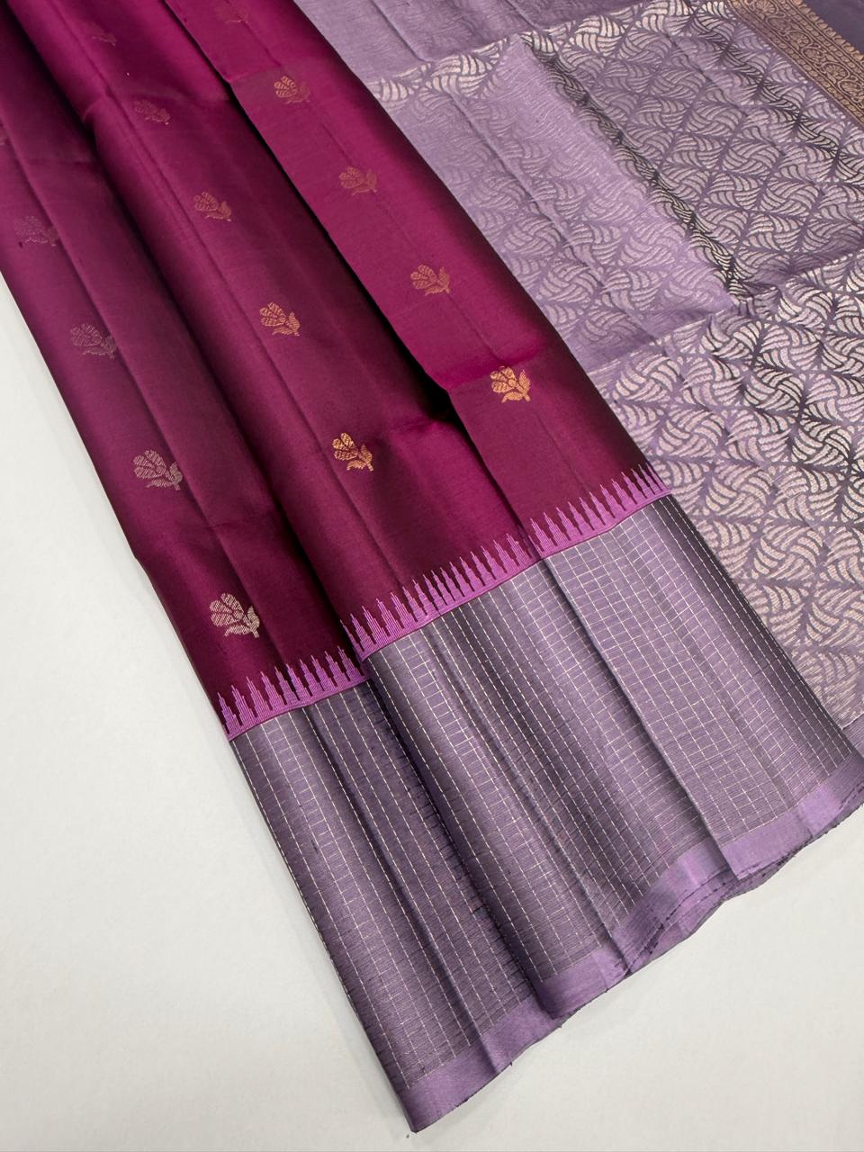 VST300 - purple color body , lavender color pallu , blouse - Pure silk saree