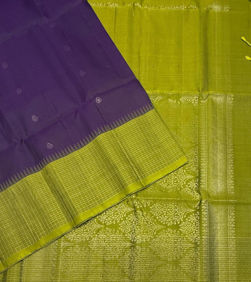 VST301 - violet color body , olive green color pallu , blouse - Pure silk saree