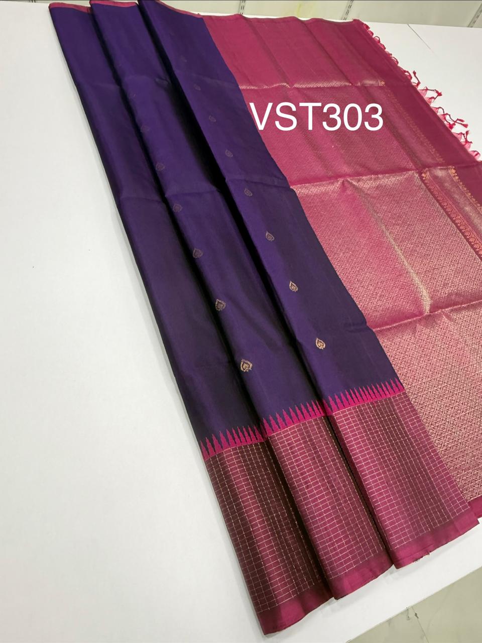 VST303 - violet color body , purple color pallu , blouse - Pure silk saree