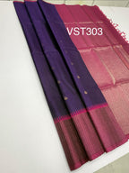 VST303 - violet color body , purple color pallu , blouse - Pure silk saree