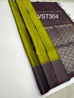 VST304 - olive green color body , dark purple color pallu , blouse - Pure silk saree