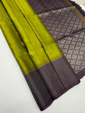 VST304 - olive green color body , dark purple color pallu , blouse - Pure silk saree