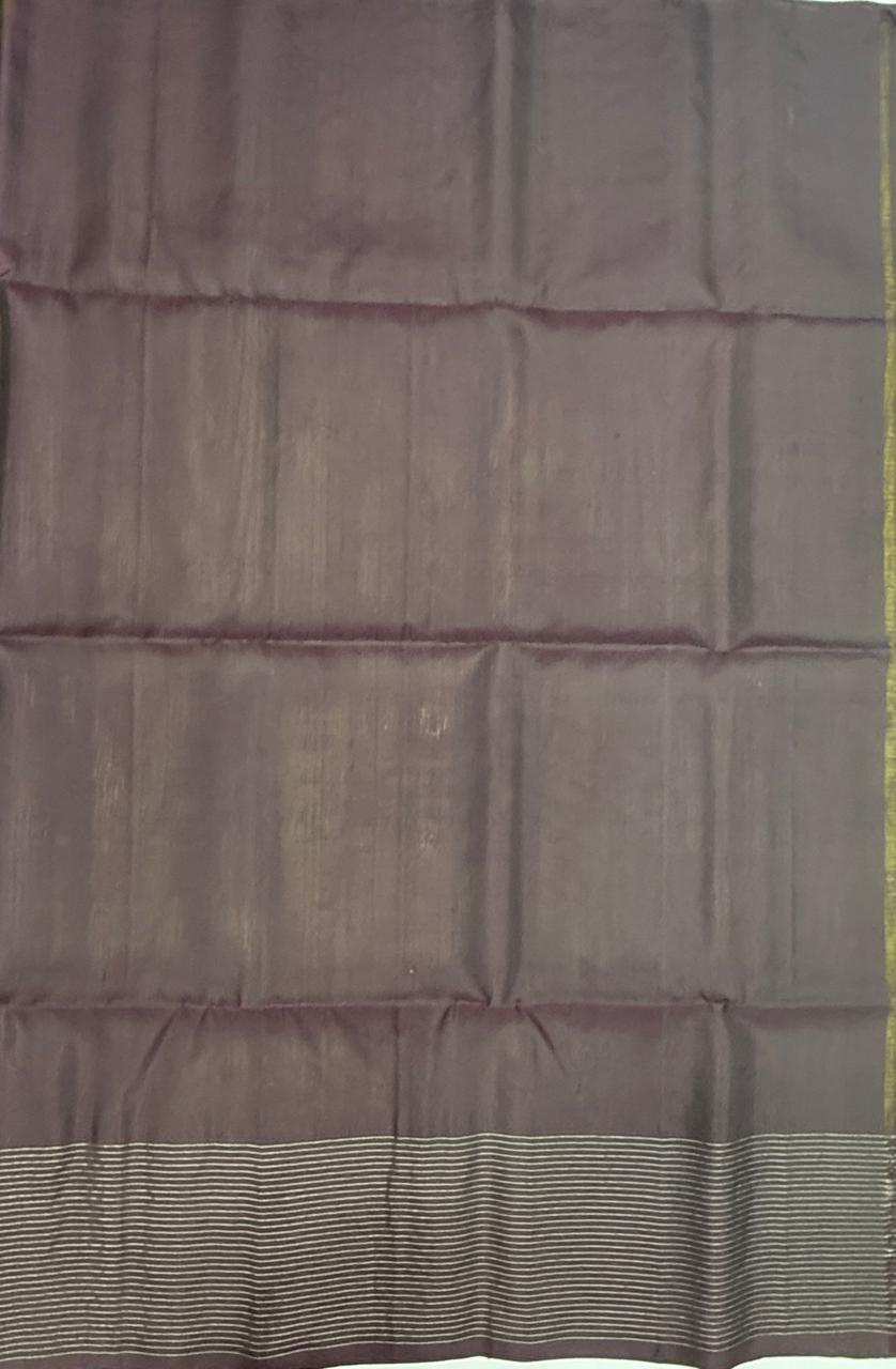 VST304 - olive green color body , dark purple color pallu , blouse - Pure silk saree