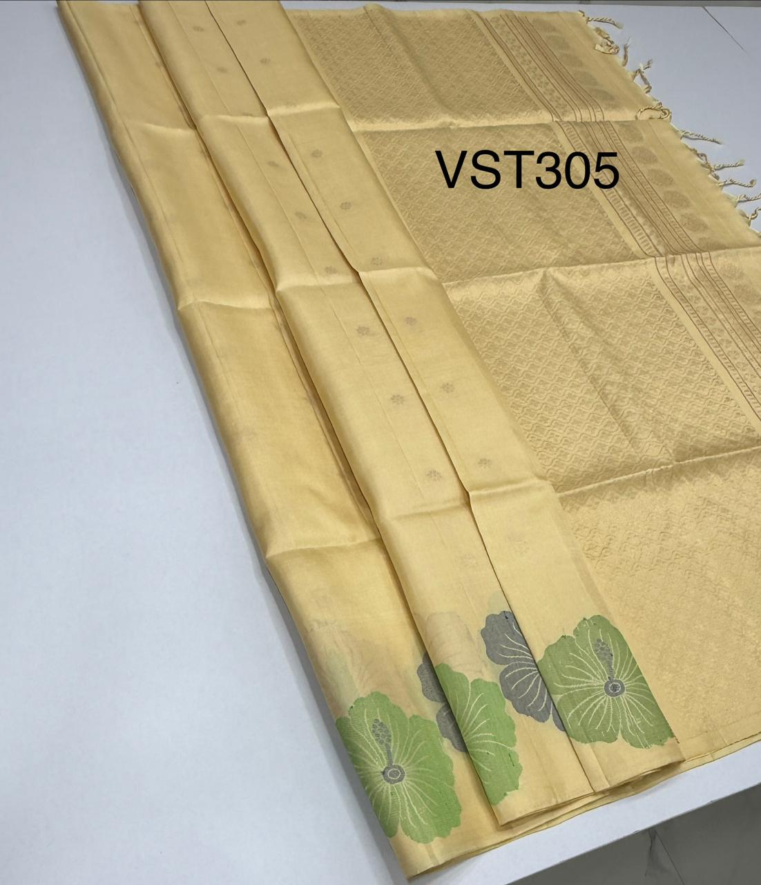 VST305 - sandal color body , pallu , blouse - Pure silk saree