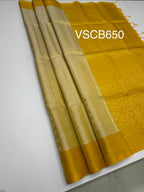 VSCB650 - beige color body , yellow color pallu , blouse - Pure silk saree