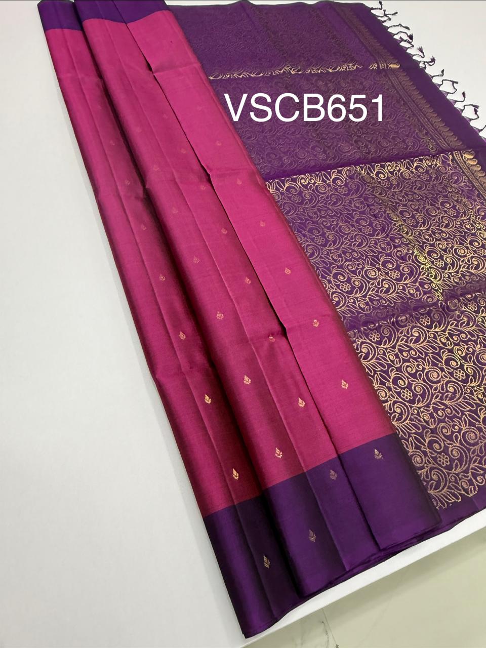 VSCB651 - light purple color body , violet color pallu , blouse - Pure silk saree