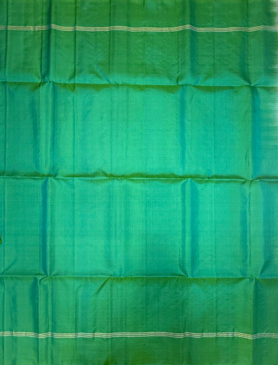 VSF1137 - bluish green color body , pallu , blouse - Pure silk saree