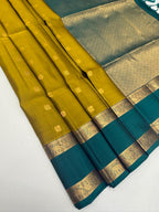 VSM490 - olive green color body , peacock blue color pallu , blouse&nbsp;