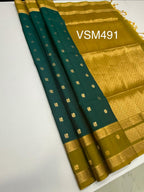 VSM491 - peacock green color body , yellowish green color pallu , blouse&nbsp;